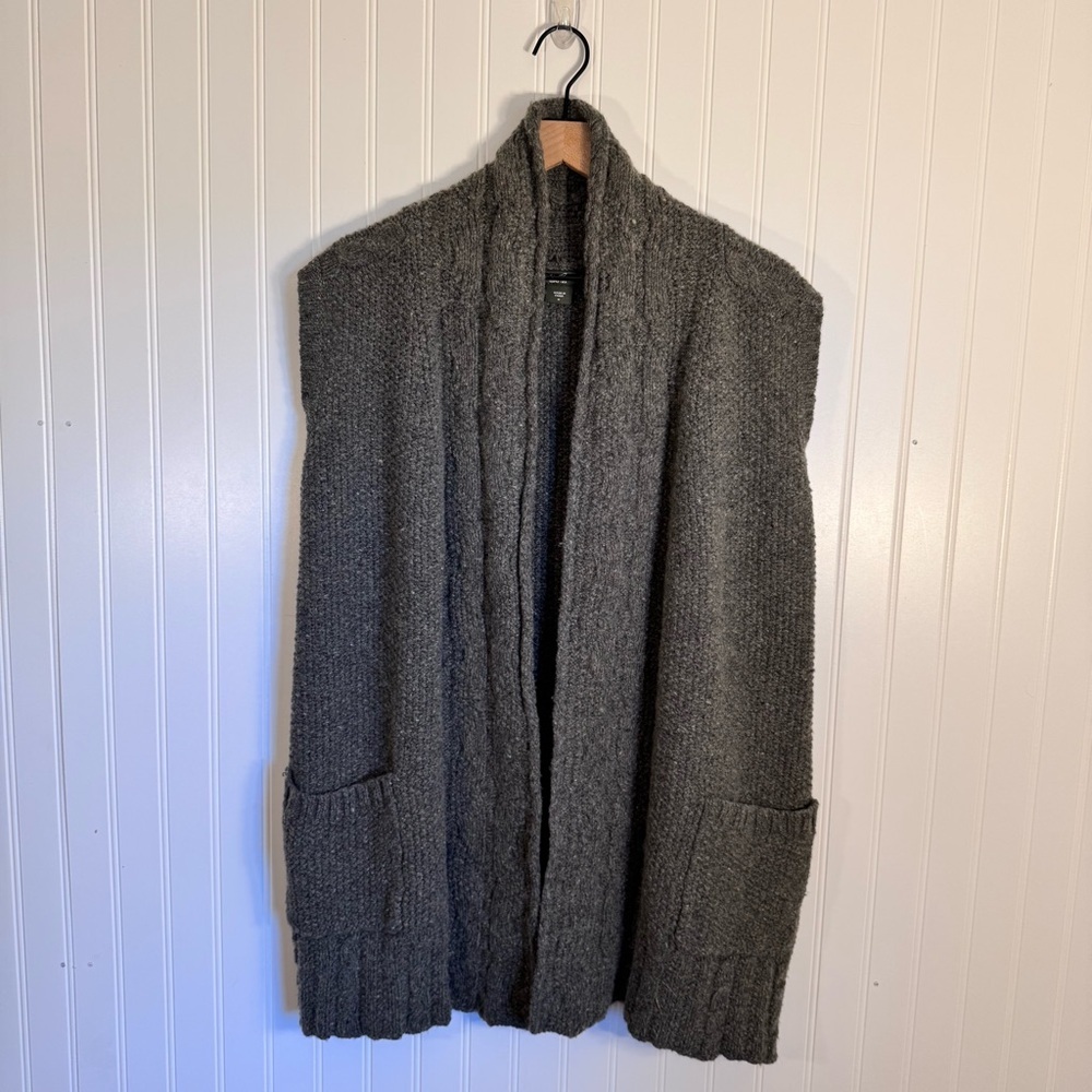 Eddie Bauer Wool Gray Knit Sleeveless Open Cardigan Sweater With Pockets Size M